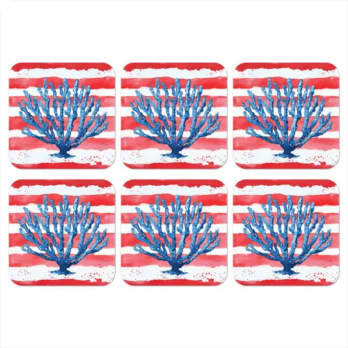 Koraal - Verfstructuur - Rood - Blauw onderzetter kurk middel -3d