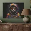 Kat - Jas - Graffiti - Bril - Zwart PET vilt klein -sfeer2