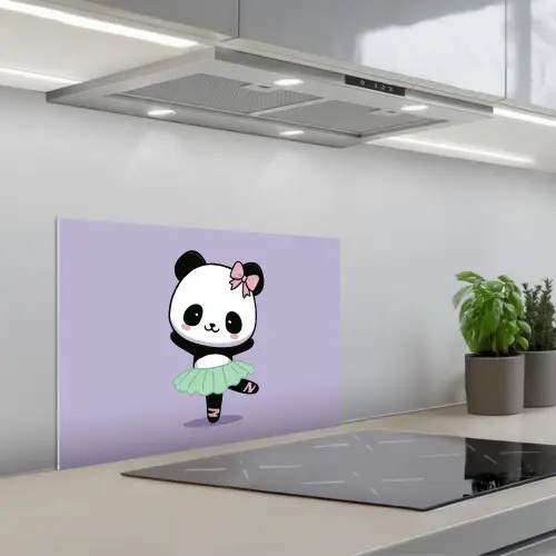Panda - Paars - Sierlijk - Kawaii keuken achterwand spatscherm klein -3d_schuin