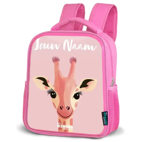 Giraffe - Wimpers - Minimalistisch - Roze Kinderrugzak - Roze middel -schuin