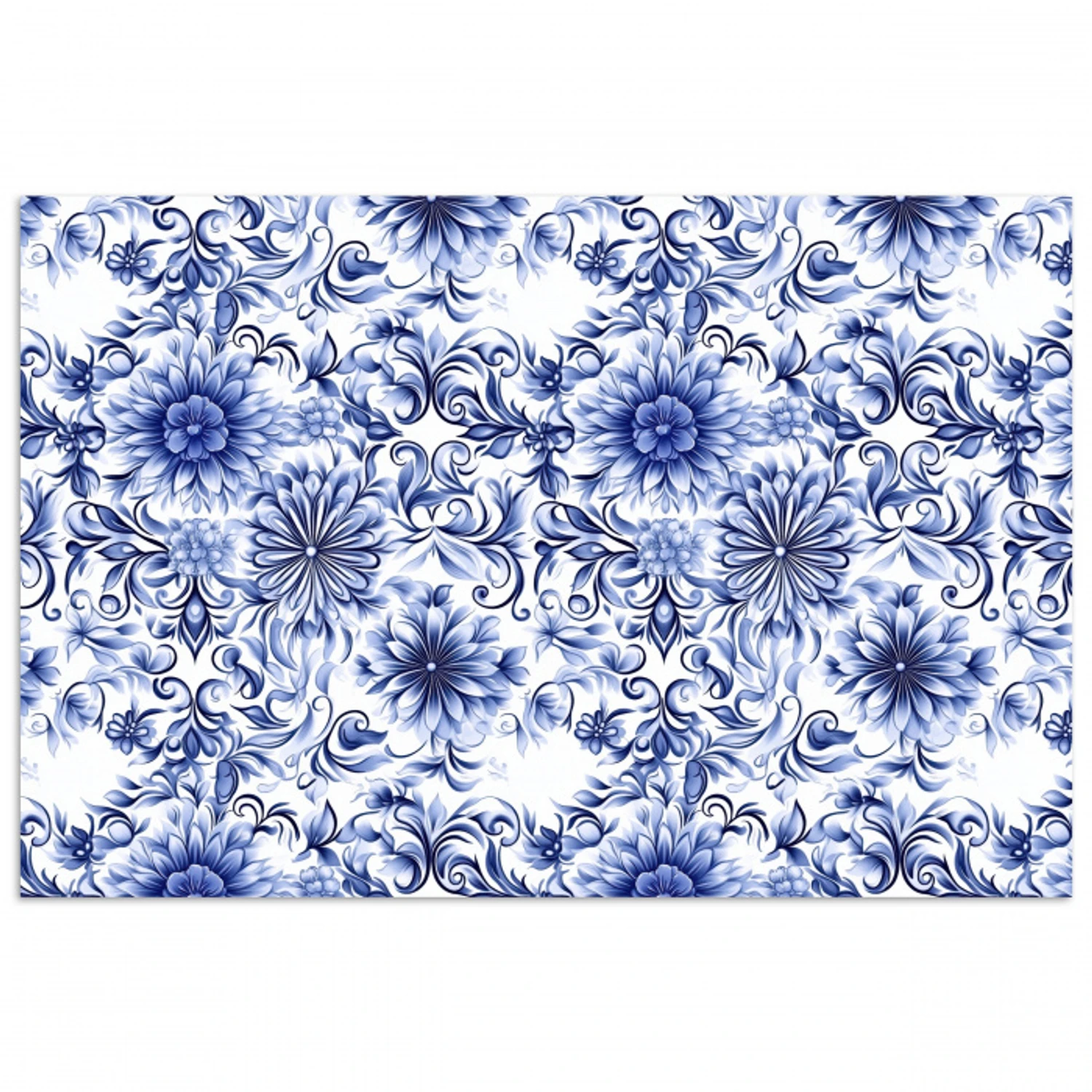 Bloemen - Blauw - Patroon - Wit poster papier klein 62 -3d