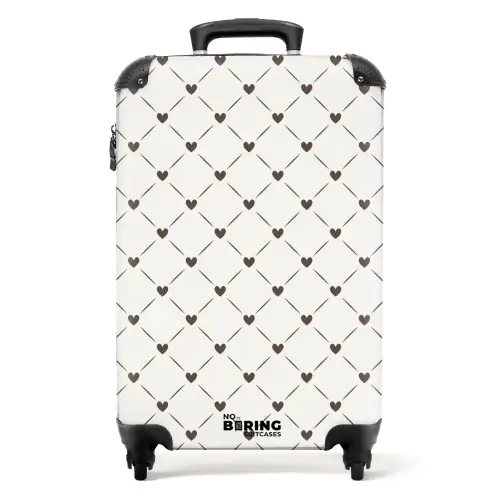 Crèmekleurige achtergrond met bruine hartjes NBS - Handbagage koffer - Volwassenen Unisex middel -productfoto_recht