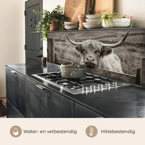Schotse hooglander - Zwart - Wit - Hout keuken achterwand 2 middel -usp_NL