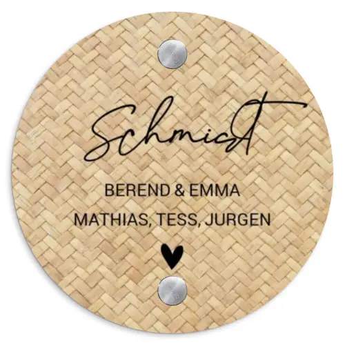 Gevlochten - Riet - Sierlijk Naambord Rond klein -3d