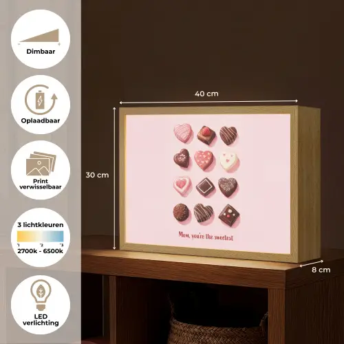 Chocolaatjes - Hartvormig - Liefste Light Box met batterij (Wandlamp) middel -USP_websiteoverzichtNL