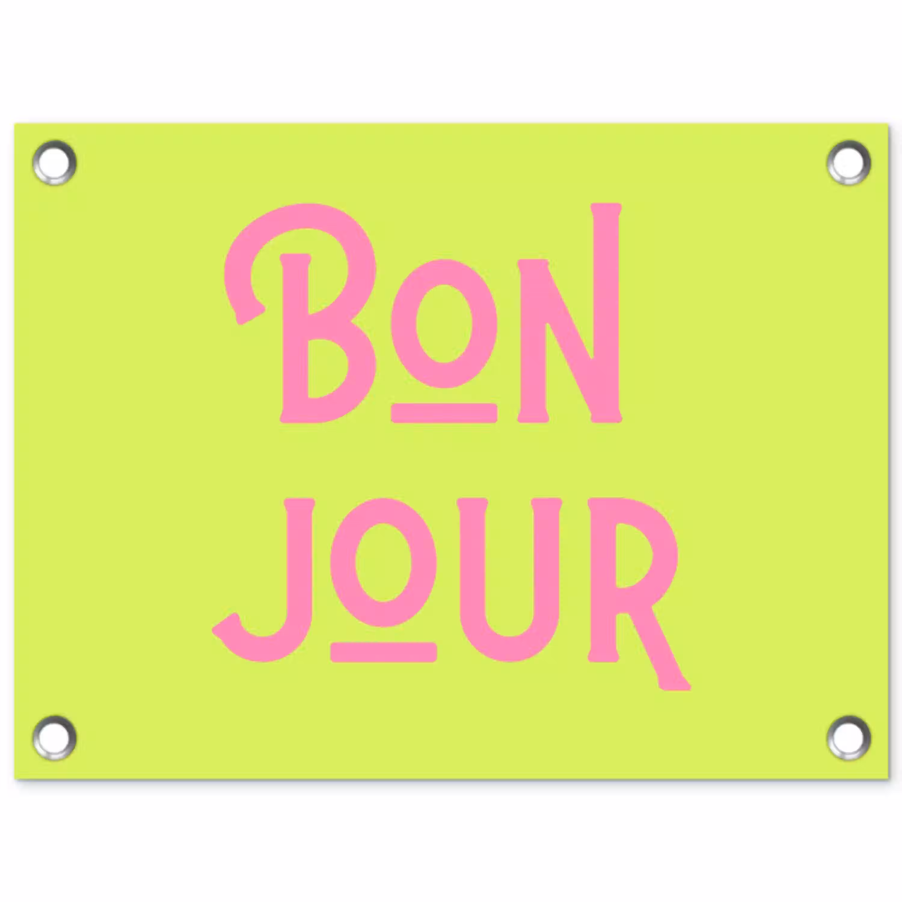 Groen - Roze - Bonjour - Art tuinposter los doek klein -3d
