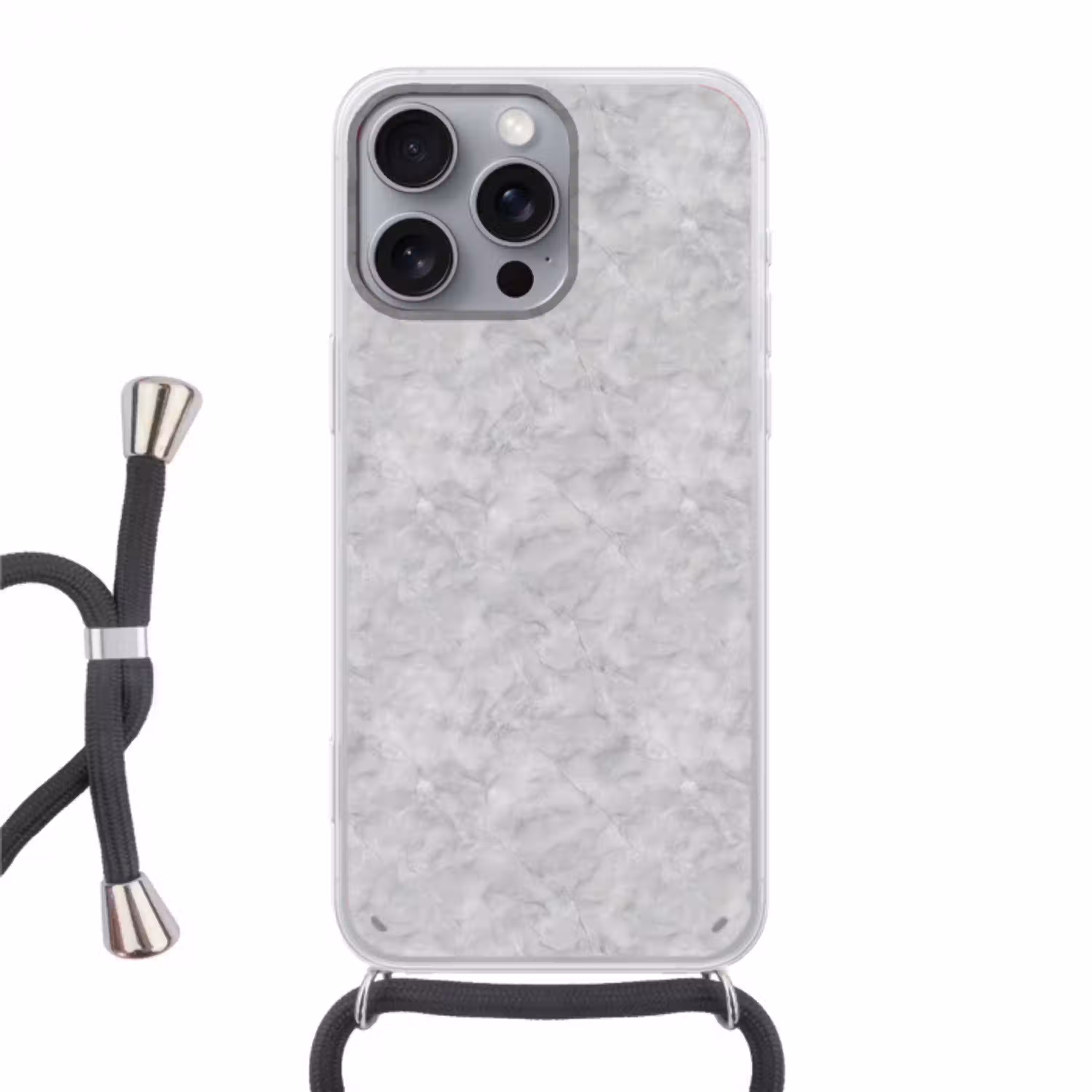 Grijs - Marmer - Mat Hoesje iPhone 16 Pro Max met koord klein 804 -3d