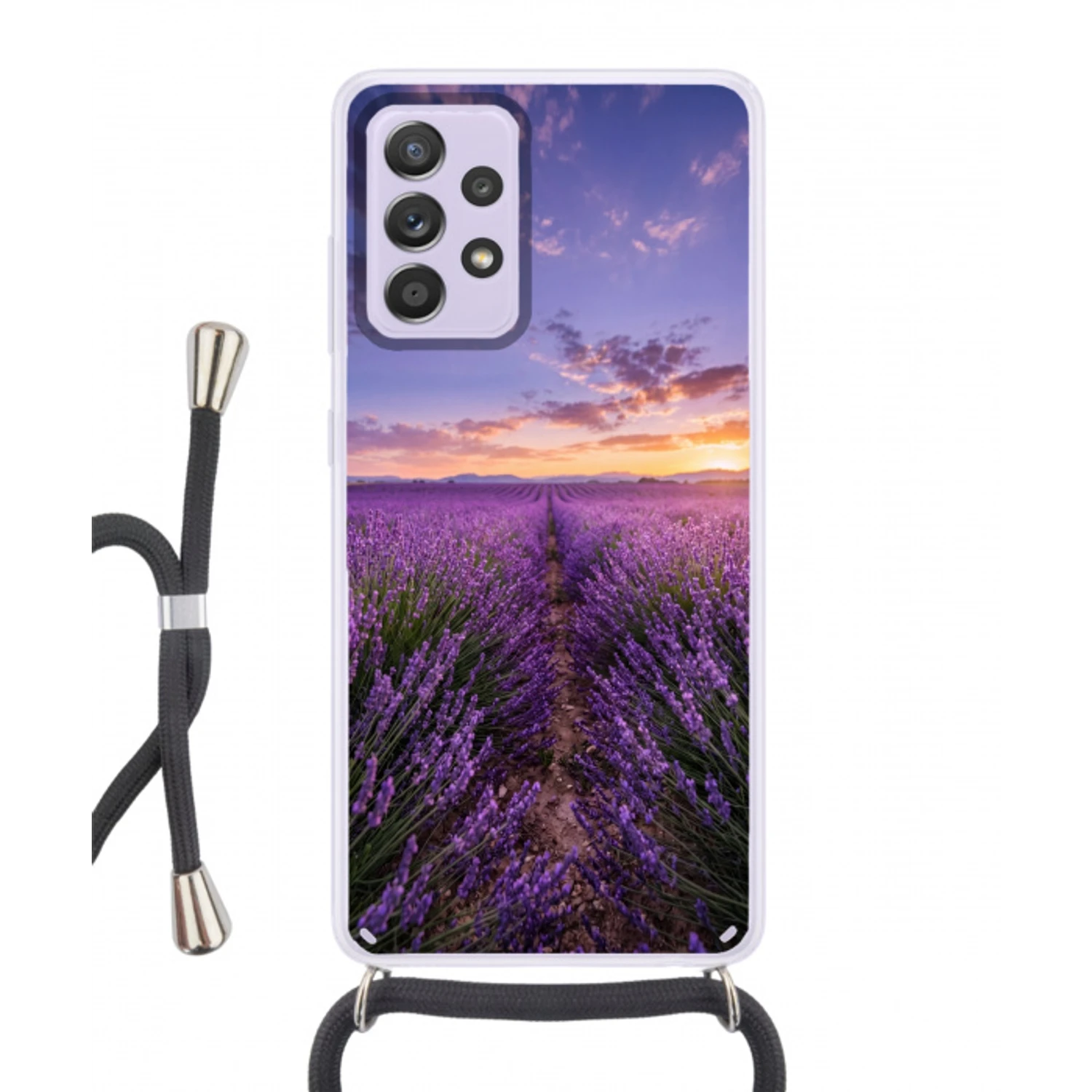 Lavendel - Veld - Natuur - Paars Hoesje Samsung Galaxy A52 5G met koord klein -3d