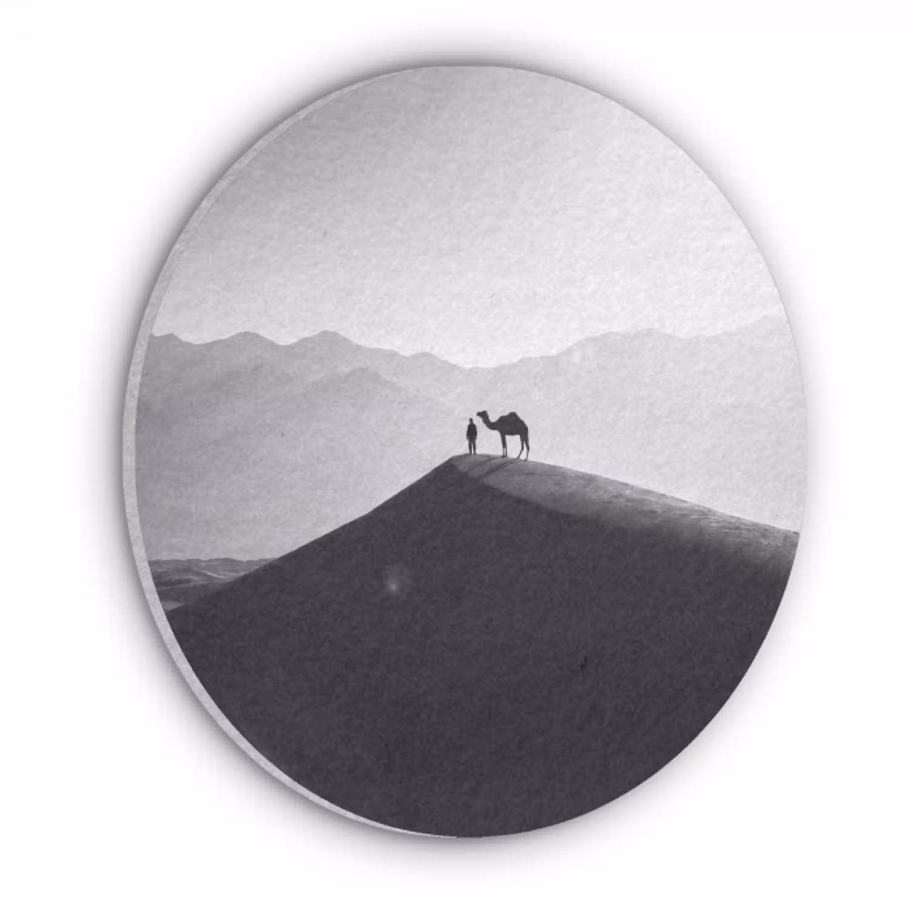Mens - Kameel - Zandduin - Natuur - Monochroom Akoestische PET Vilt - Rond klein -3d