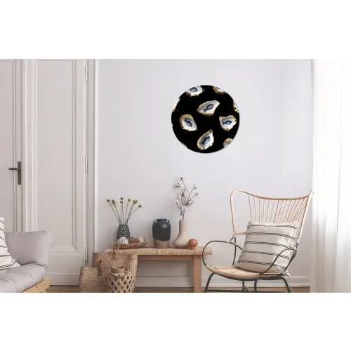 Oesters - Vissen - Blauw - Goud Wandcirkel aluminium klein -woonkamer