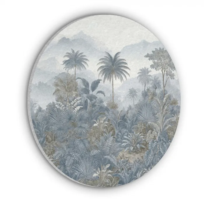 Jungle - Landschap - Blauw Akoestische PET Vilt - Rond klein -3d