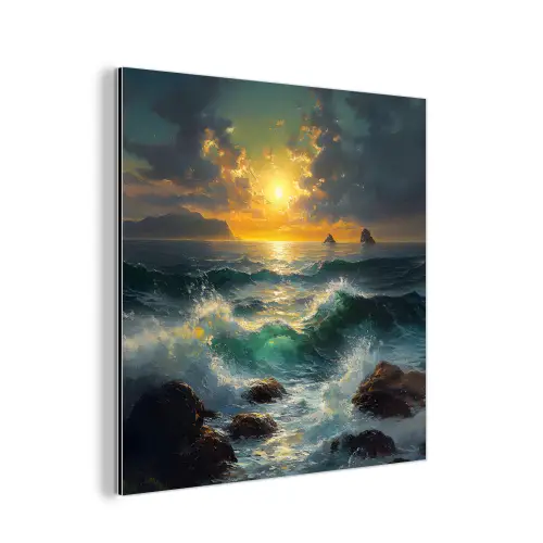 Zee - Zon - Golven - Rotsen aluminium wit klein -3d