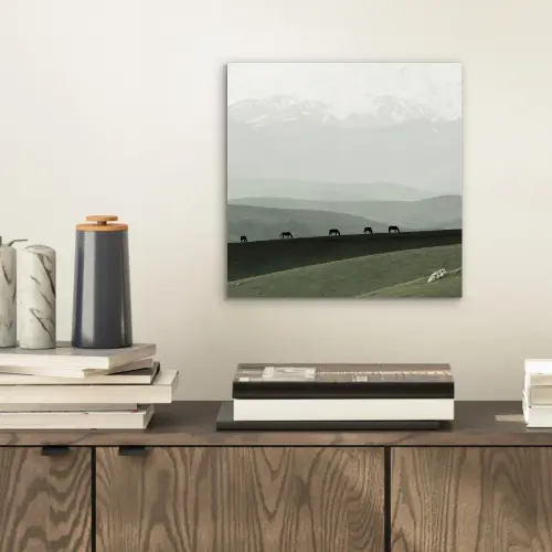 Grijs - Berg - Paarden aluminium wit klein -sfeer1