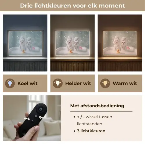 Hondjes - Badkuip - Badeendjes - Handdoeken Light Box met batterij (Wandlamp) middel -USP_lichtkleurNL