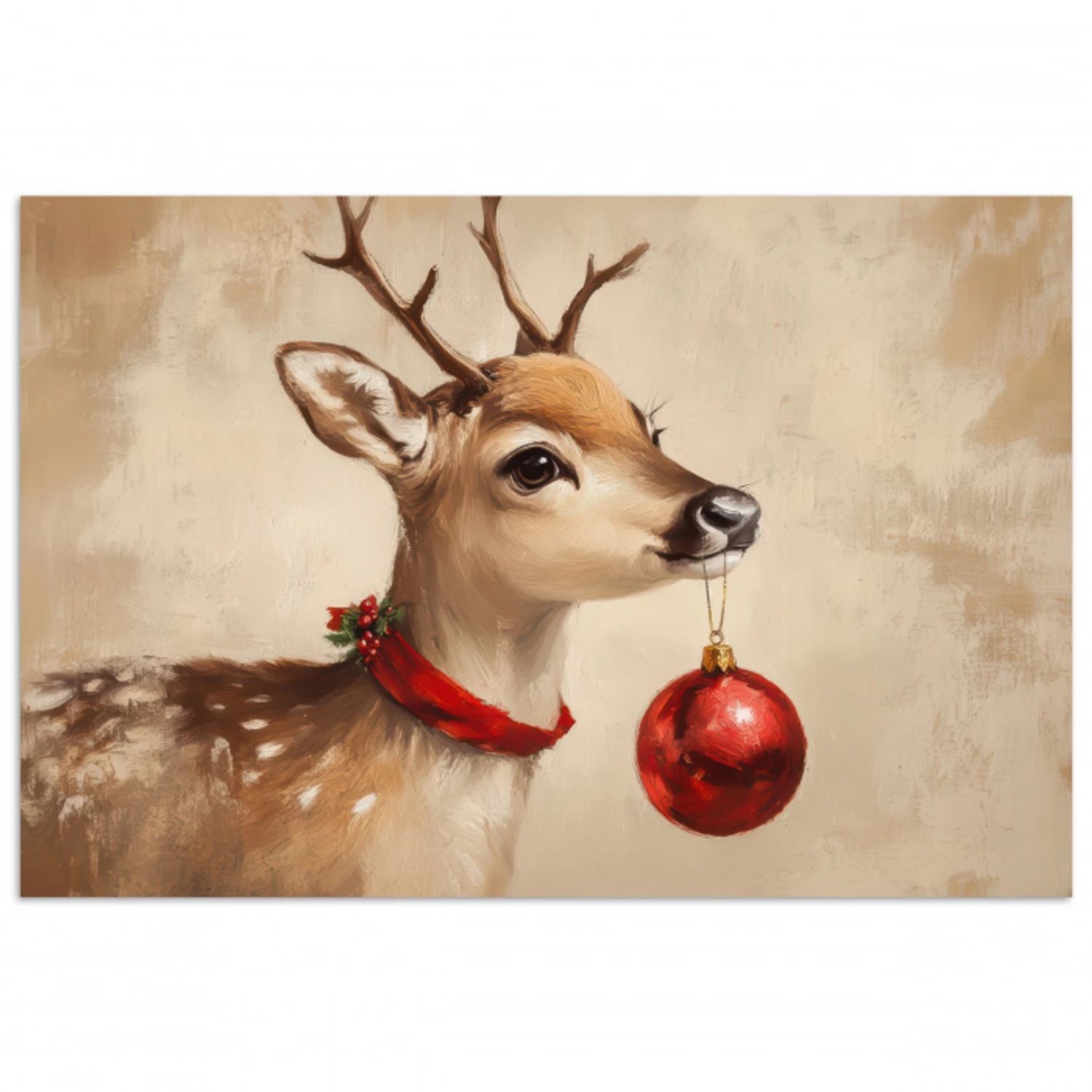 Kerst - Hert - Gewei - Kerstbal - Rendier poster papier klein -3d
