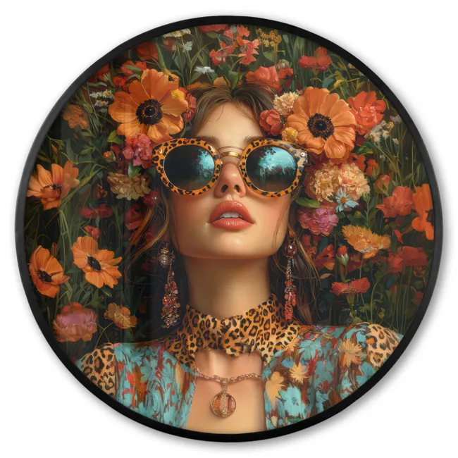 Photo Frame Round - Women - Flowers - Modern - Glasses - Abstract