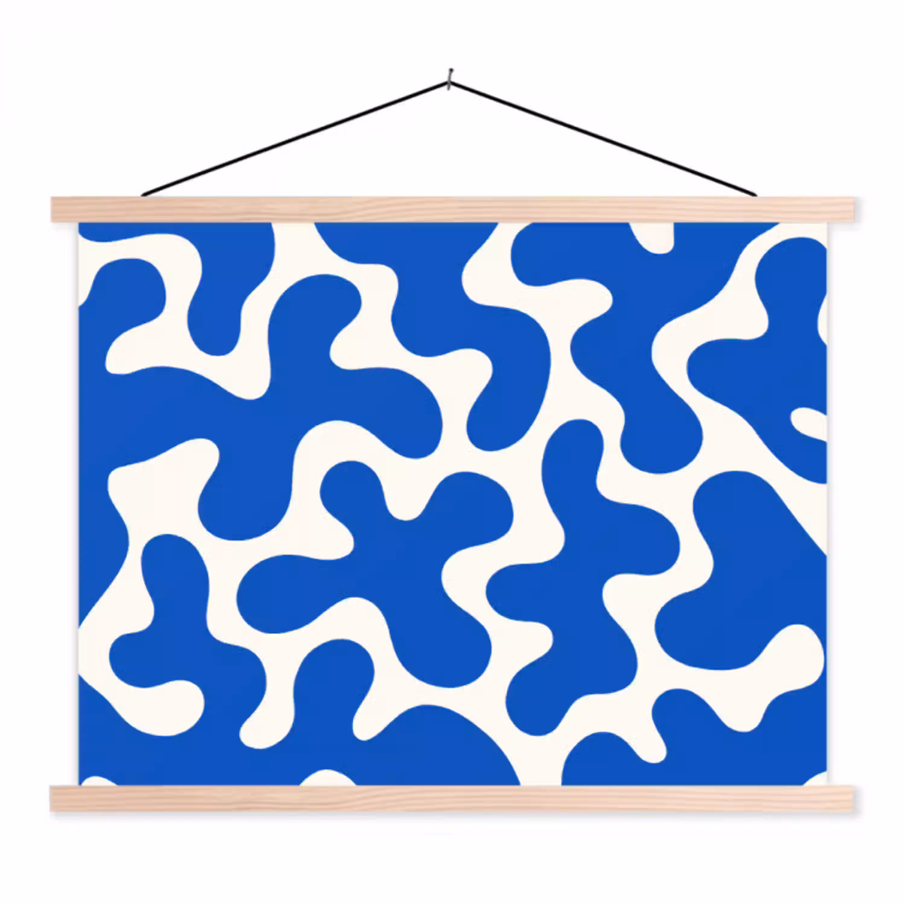 Vormen - Abstract - Blauw - Golven textielposter latten blank klein -3d