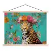 Luipaard - Bloemen - Kroon textielposter latten blank klein -3d