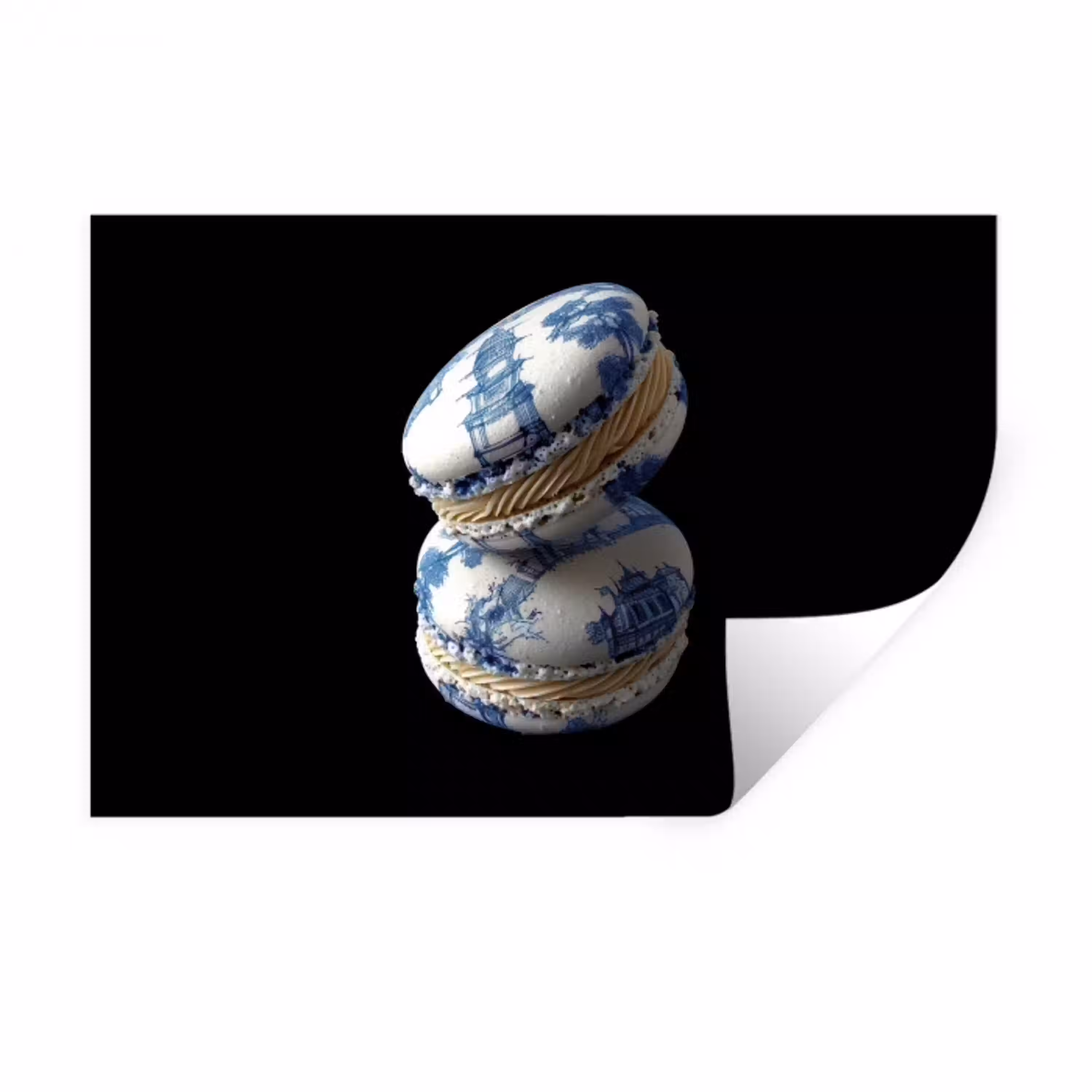 Eten - Macarons - Delfts blauw - Koekjes Muursticker klein -3d
