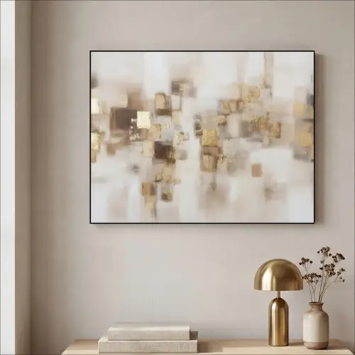 Abstracte vierkanten - Aardetonen - Mistig Textielframe - compleet frame klein -sfeer2