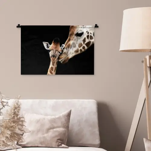 Giraffe - Dieren - Zwart - Portret - Dieren Wandkleed katoen klein -sfeer4