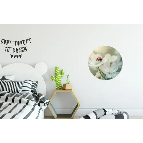Lieveheersbeestje - Bloemen - Wit Wandcirkel aluminium klein -kinderkamer