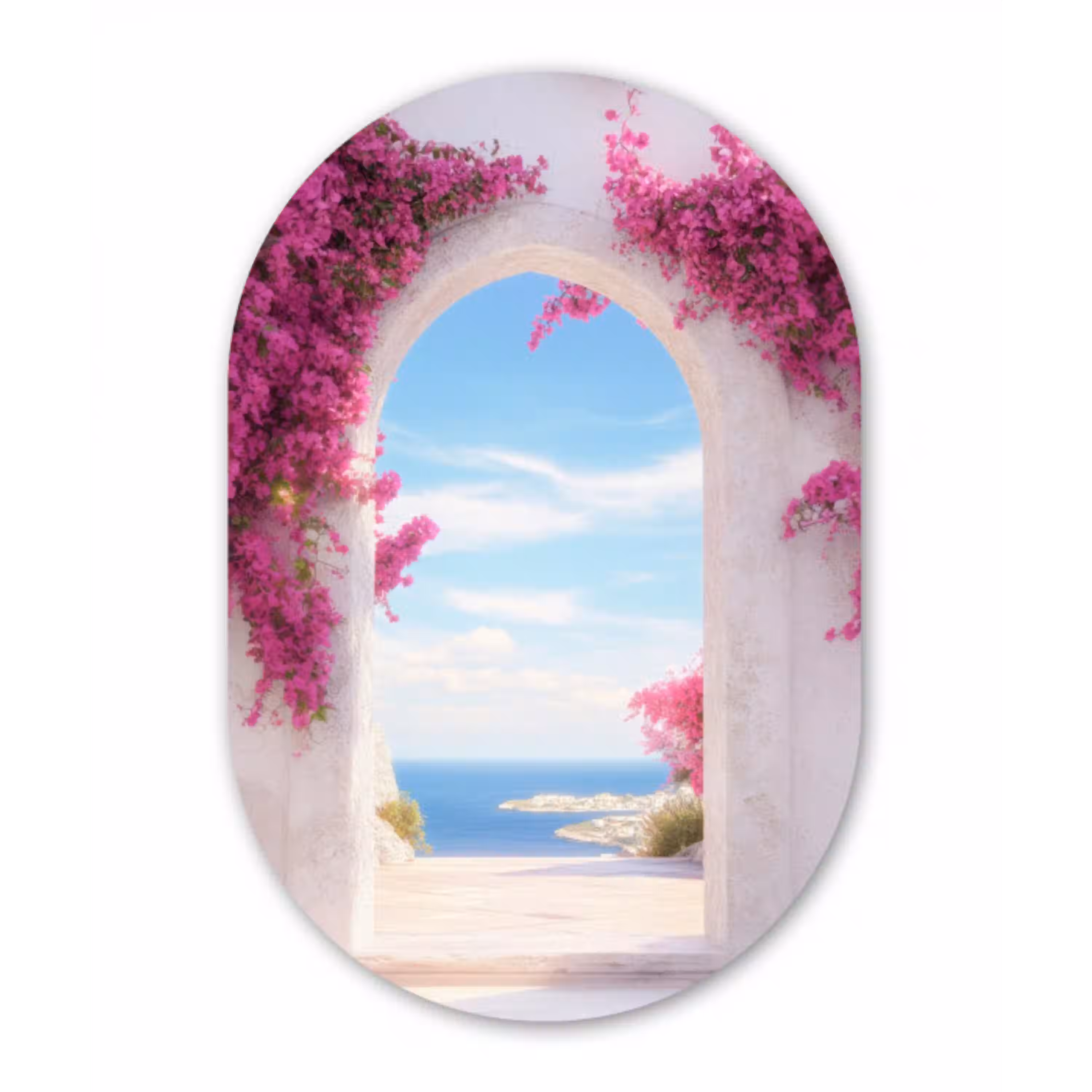 Zee - Roze - Bloemen - Poort Wandcirkel Ovaal Aluminium middel -3d
