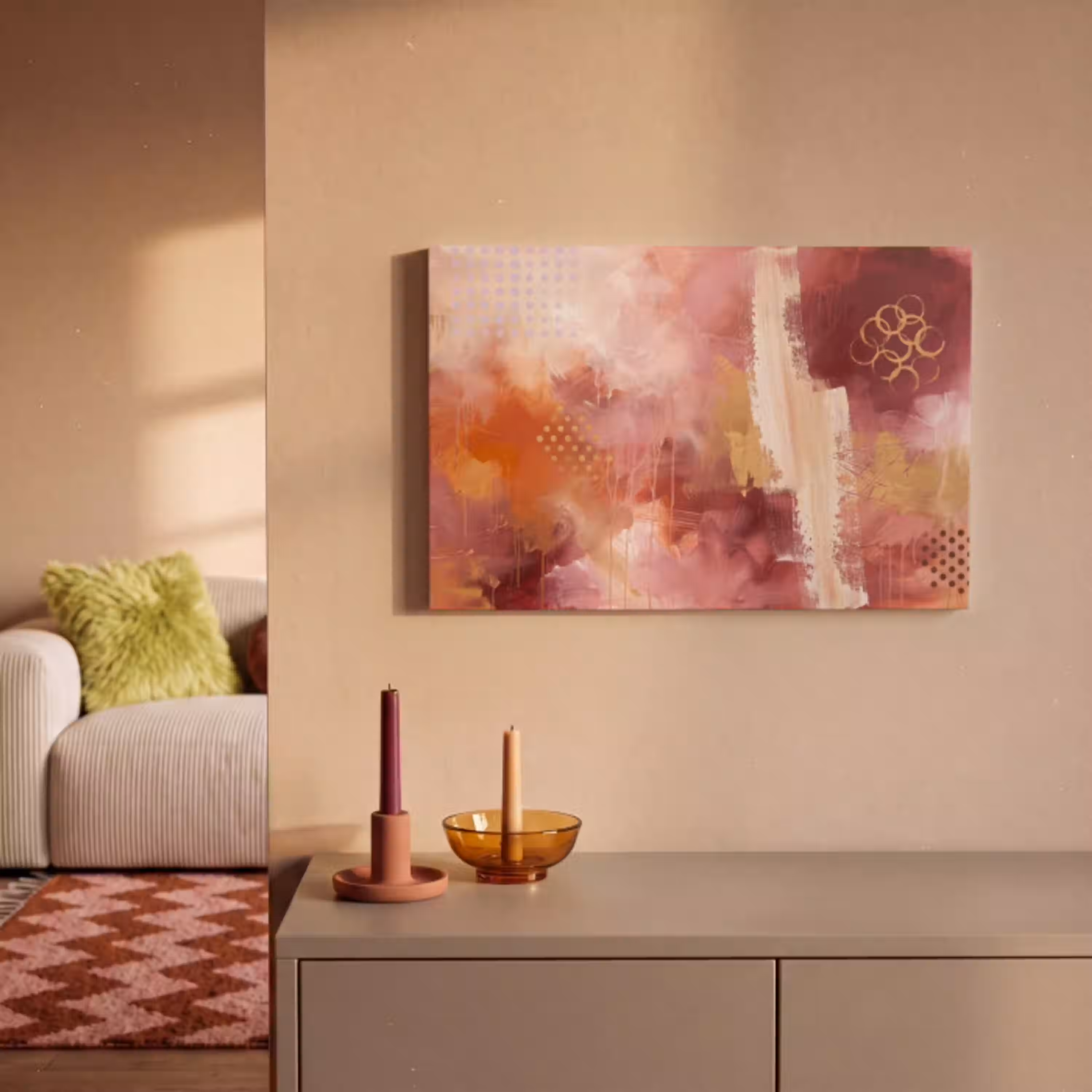 Abstract - Rood - Goud - Modern - Kunst canvas 2cm klein -sfeer1