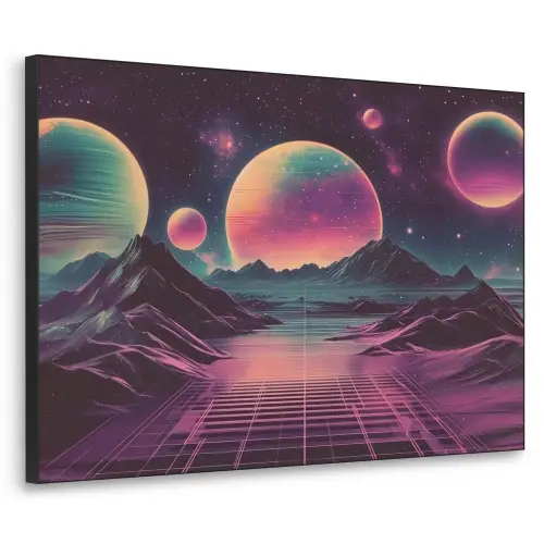 Landschap - Planeten - Horizon - Paars Textielframe zwart klein -3d