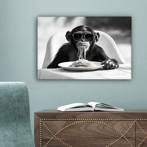 Aap - Spaghetti - Zonnebril - Zwart wit - Cool - Dier canvas 2cm klein -sfeer4