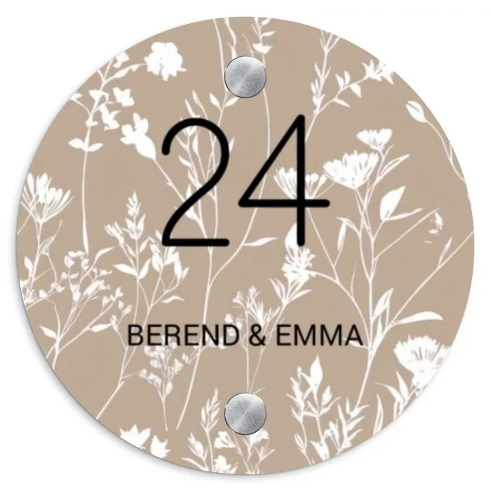 Beiges Blumenmuster - Klassisch Naambord Rond klein -3d