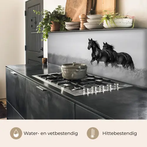 Paarden - Gras - Zwart - Wit keuken achterwand 2 middel -usp_NL