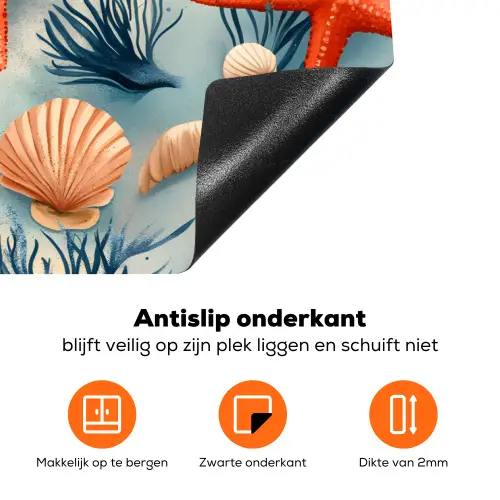 Zeesterren - Schelpen - Illustratie - Zand Inductie beschermer vinyl 3mm klein -zzzzzzz-td-onderkant