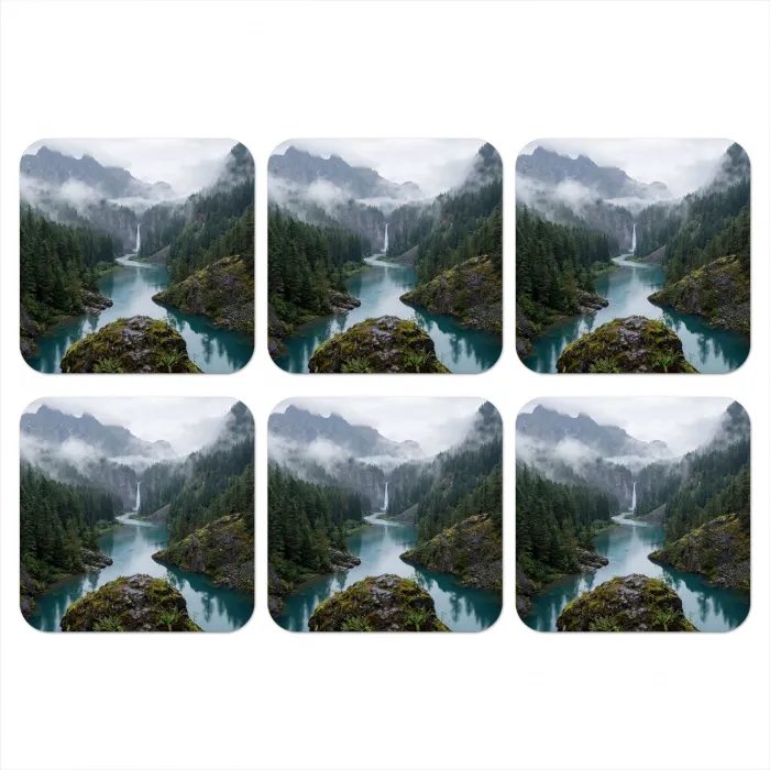 Waterval - Bomen - Bergen onderzetter kurk middel -3d