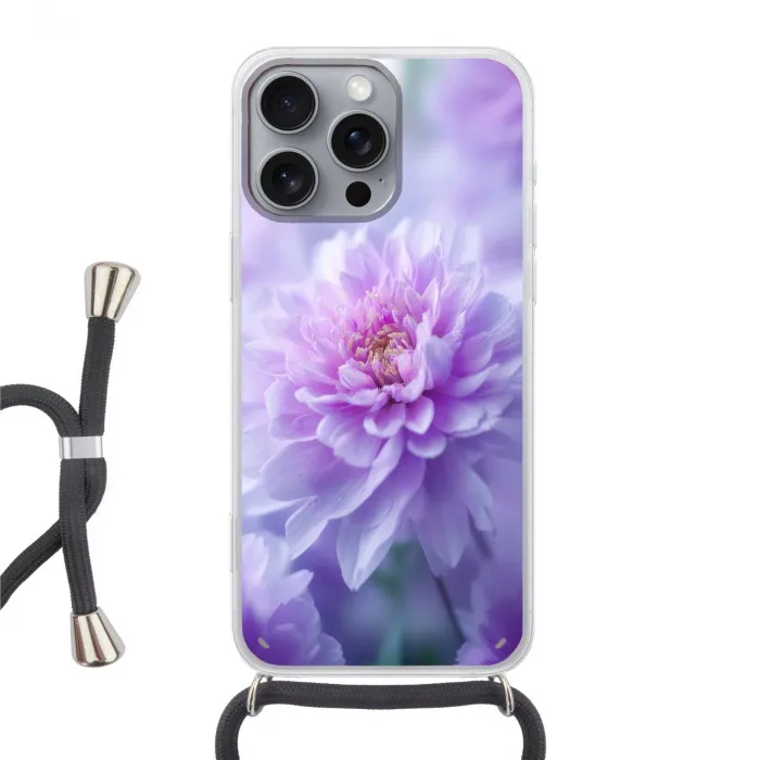 Paars - Dahlia - Dromerig Hoesje iPhone 16 Pro Max met koord klein -3d