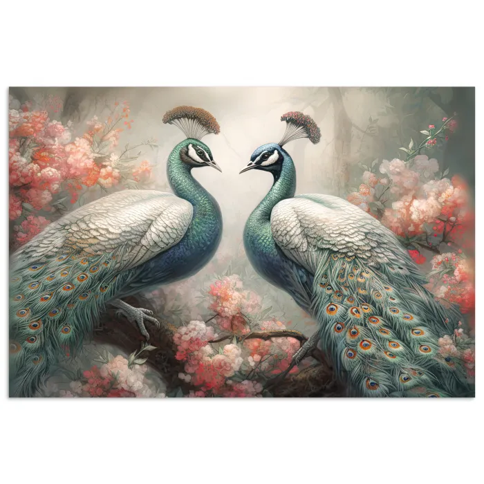 Pauwen - Pauwenveren - Vogels - Bloemen - Natuur poster papier klein -3d