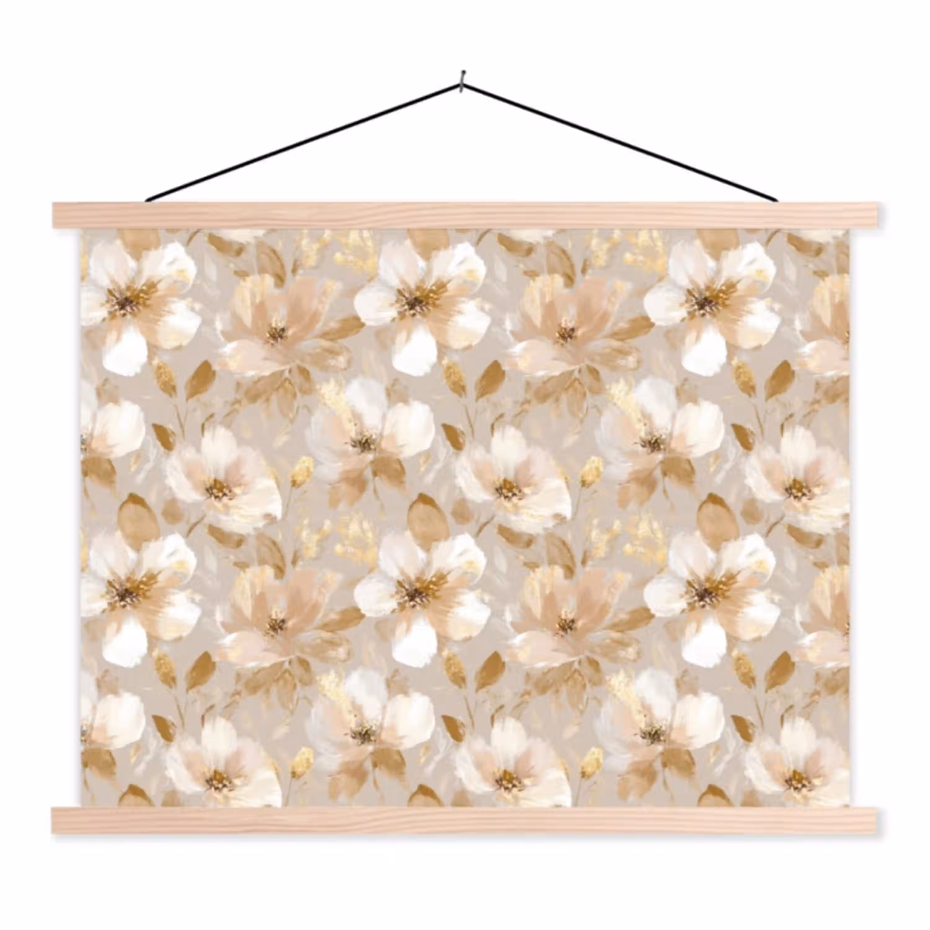 Bloemen - artistiek - Goud textielposter latten blank klein 122 -3d