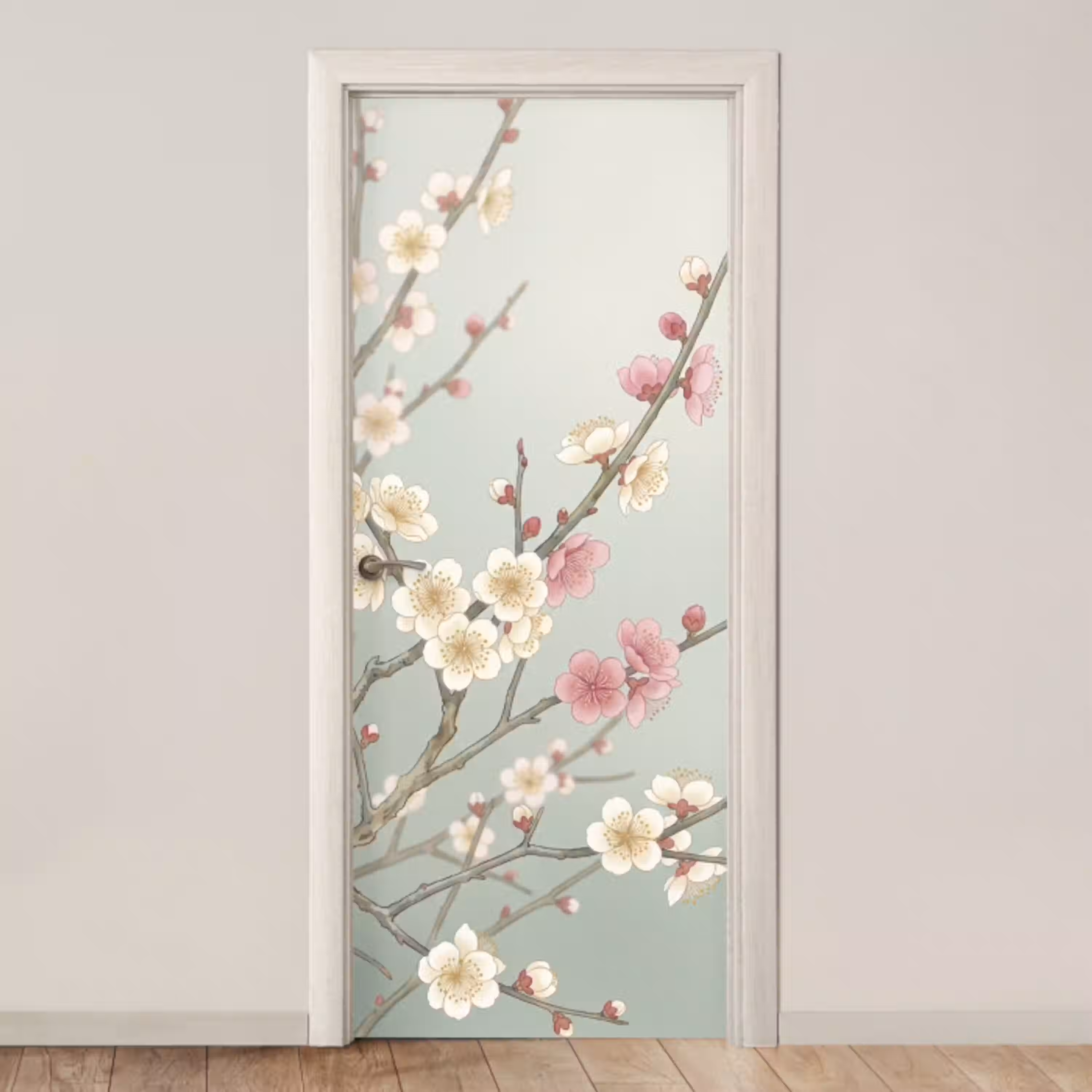 Kersen - Bloesem - Groen deurposter klein -3d_beige