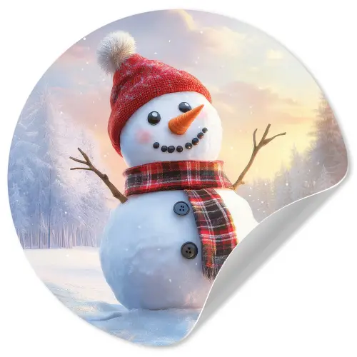 Sneeuwpop - Zonsondergang - Wit Wandcirkel behangsticker klein -3d