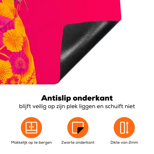 Kat - Kimono - Bloemen - Roze Inductie beschermer vinyl 3mm klein -zzzzzzz-td-onderkant