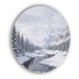 Sneeuwlandschap - Bergen - Rivier - Winter Akoestische PET Vilt - Rond klein -3d