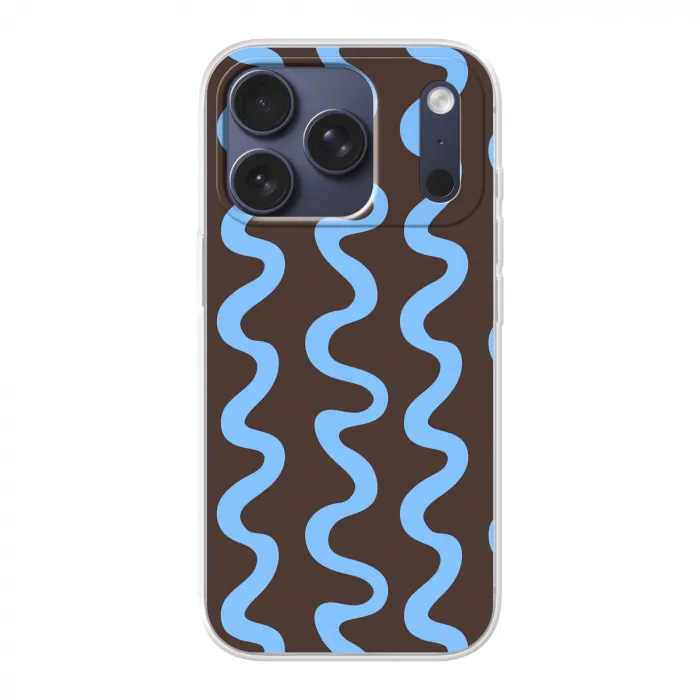 Kronkelende lijnen - Blauw - Bruin - Minimalistisch Telefoonhoesje iPhone 17 Pro klein 878 -3d