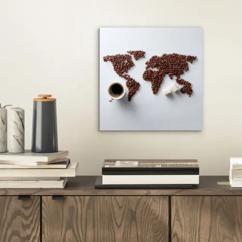 Wereldkaart - Koffiebonen - Suikerklontjes aluminium wit klein -sfeer1