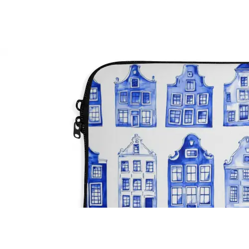 Patroon - Huizen - Blauw laptophoes neopreen klein 279 -detail