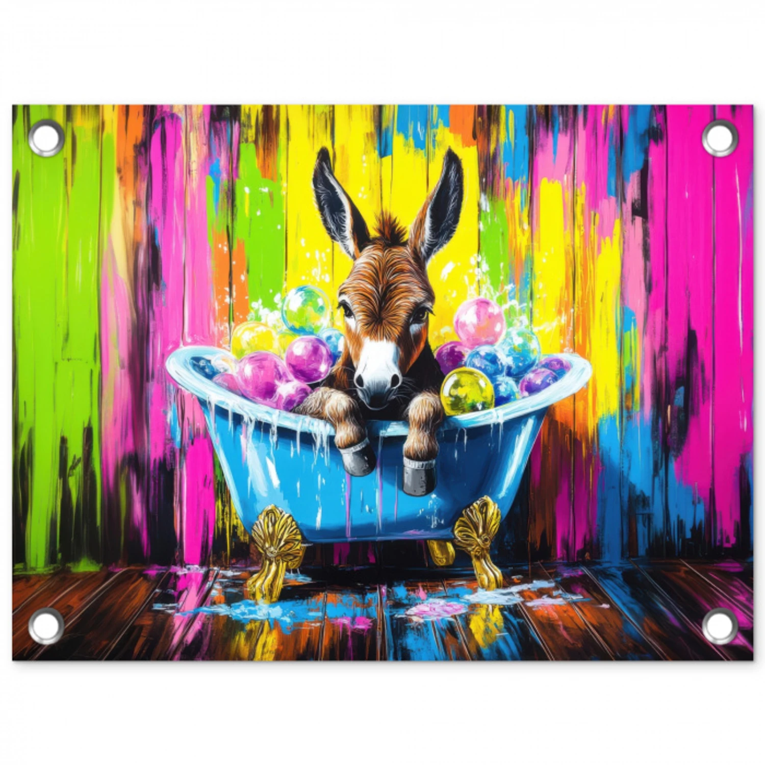 Ezel - Badkuip - Roze - Schuim tuinposter los doek klein -3d