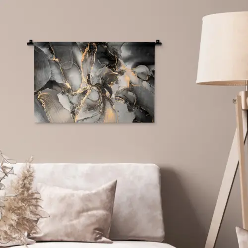 Grijs - Luxe  - Goud - Marmer Wandkleed katoen klein -sfeer4