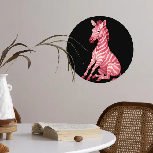 Zebra - Roze - Gestreept Wandcirkel behangsticker klein -sfeer3