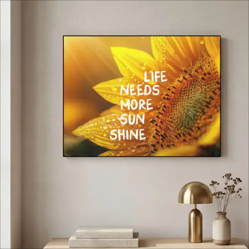Zonnebloem - Close up - Geel - Quote Textielframe zwart klein -sfeer2