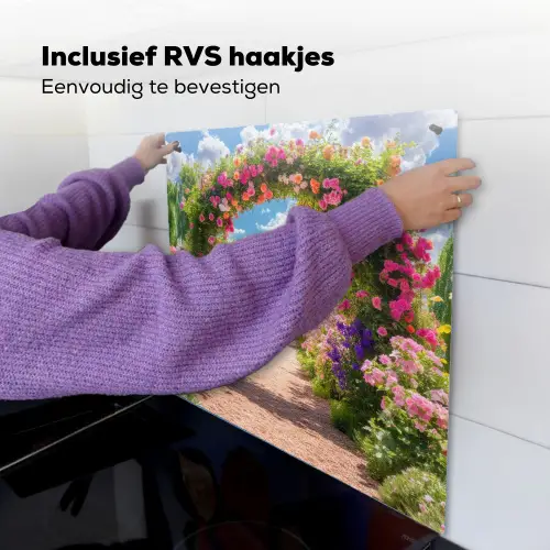 Doorkijk - Bloemen - Kleurrijk - Natuur Inductie beschemer met haakjes middel -ky-ophangen-nl