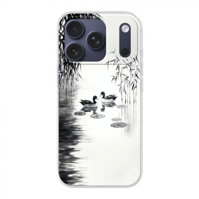 Eenden - Waterlelies - Riet - Zwart Telefoonhoesje iPhone 17 Pro klein -3d